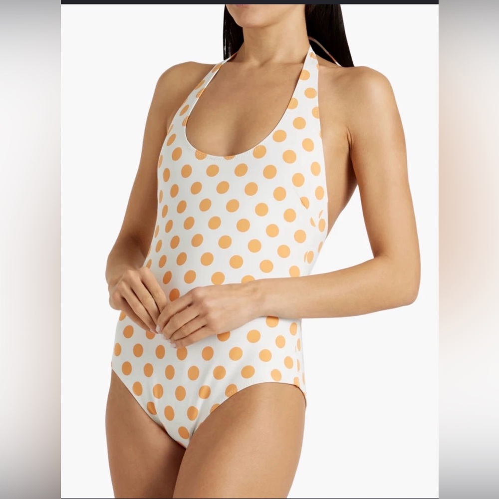 Lisa Marie Fernandez White Bikini Top with Orange Polka Dots